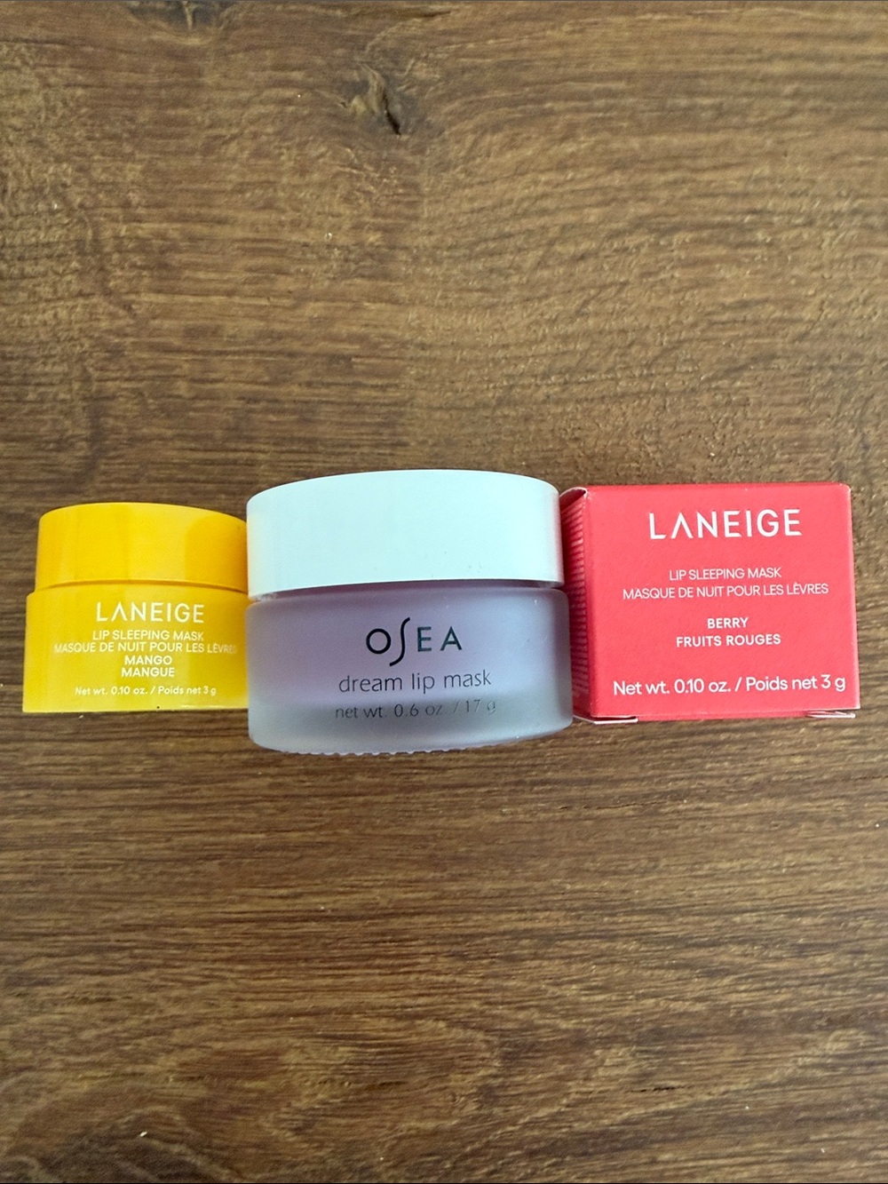 Lip Mask Trio: OSEA dream lip mask & 2 LANEIGE Lip Sleeping Mask Samples